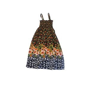 Lati Fashion Floral Polka Dot Smocked Maxi Dress Black Orange Boho Summer Small